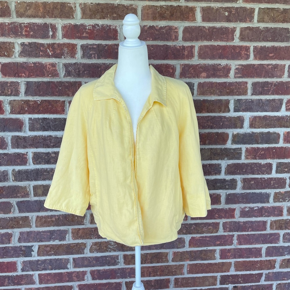 Kim Rogers Yellow Linen Blend 3/4 Sleeve Open Top Size  Petite Large